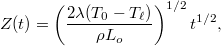 \[Z(t)=\left(\frac{2\lambda(T_0-T_\ell)}{\rho L_o}\right)^{1/2}t^{1/2},\]