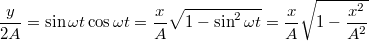 \[\frac y {2A}=\sin{\omega t}\cos{\omega t}=\frac xA\sqrt{1-\sin^2{\omega t}}=\frac xA\sqrt{1-\frac{x^2}{A^2}}\]