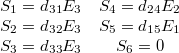 \[   \begin{array}{cc}    S_1 = d_{31}E_3 & S_4 = d_{24}E_2\\ S_2 = d_{32}E_3 & S_5 = d_{15}E_1\\ S_3 = d_{33}E_3 & S_6 = 0   \end{array}   \]