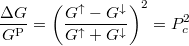 \[ \frac{\Delta G}{G^\mathrm{P}}=\left(\frac{G^\uparrow-G^\downarrow}{G^\uparrow+G^\downarrow}\right)^2=P_c^2 \]