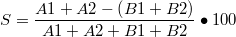 \[S=\frac{A1+A2-\left(B1+B2\right)}{A1+A2+B1+B2}\bullet{}100\]