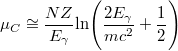 \[ \mu_{C} \cong \frac{NZ}{E_{\gamma}} \textrm{ln} \Bigg(\frac{2E_{\gamma}}{mc^{2}}+\frac{1}{2}\Bigg) \]
