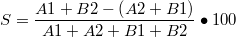 \[S=\frac{A1+B2-\left(A2+B1\right)}{A1+A2+B1+B2}\bullet{}100\]