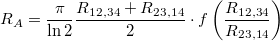 \[ R_{A} = \frac{\pi }{\ln 2 }\frac{R_{12,34}+R_{23,14} }{2 }\cdot f\left(\frac{R_{12,34} }{R_{23,14} }\right) \]