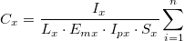 \[{{C_x = \frac{I_x}{L_x \cdot E_{mx} \cdot I_{px} \cdot S_x} \sum_{i=1}^n }}\]